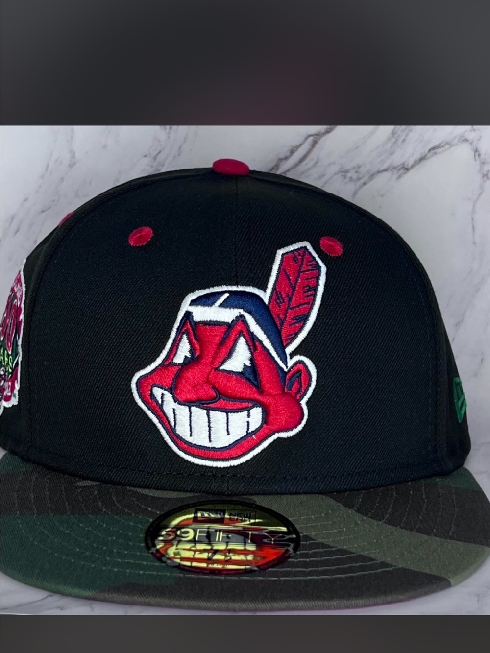 Black and Red Baseball Cap with Embroidered Mascot